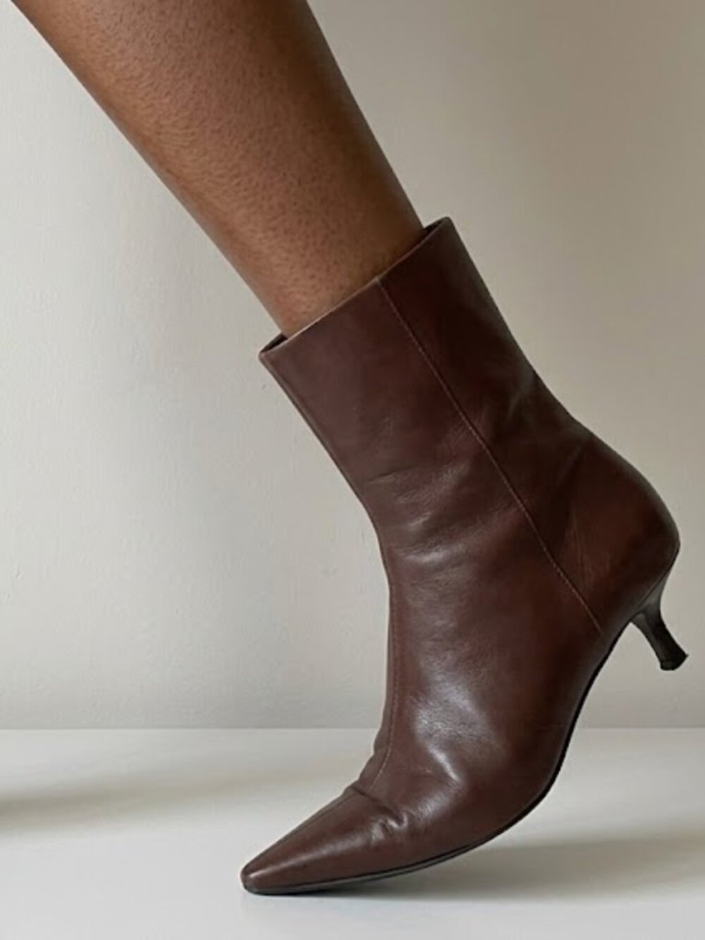 Nine West Brown Leather Pointed Toe Kitten Heel Ankle Boots Womens 8.5M Y2K